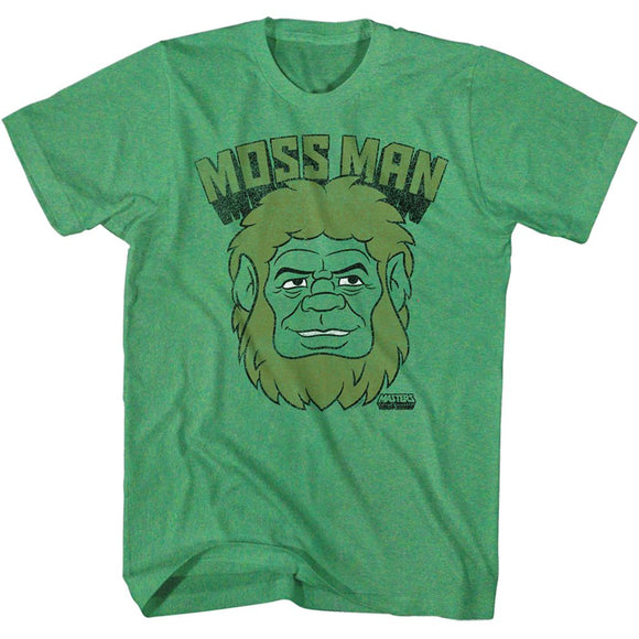 Masters Of The Universe-Moss Man Head-Kelly Heather Adult S/S T-Shirt - Kelly Heather