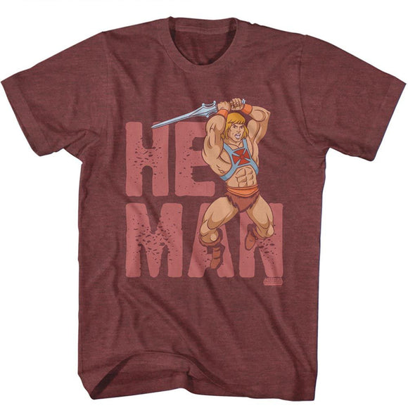 Masters Of The Universe-Motu He Man Text-Vintage Maroon Heather Adult S/S T-Shirt - Vintage Maroon Heather
