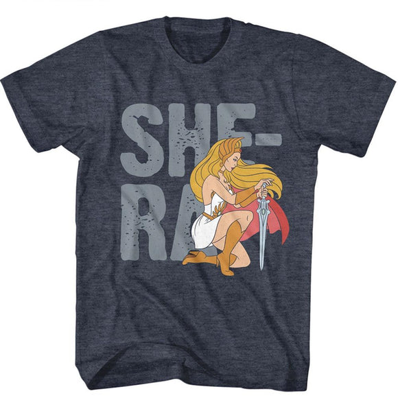 Masters Of The Universe-Motu She Ra Text-Navy Heather Adult S/S T-Shirt - Navy Heather