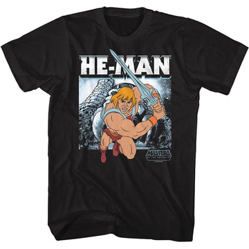 Masters Of The Universe-Motu He Man Charging-Black Adult S/S T-Shirt - Black