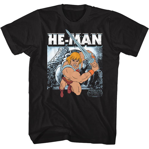 Masters Of The Universe-Motu He Man Charging-Black Adult S/S T-Shirt - Black