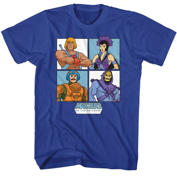 Masters Of The Universe-Motu Four Character Squares-Royal Adult S/S T-Shirt - Royal