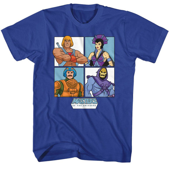 Masters Of The Universe-Motu Four Character Squares-Royal Adult S/S T-Shirt - Royal