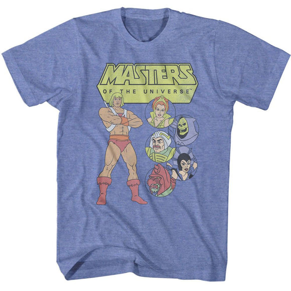 Masters Of The Universe-Motu Character Circles-Light Blue Heather Adult S/S T-Shirt - Light Blue Heather