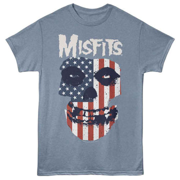 Misfits-Misfits Flag Face-Indigo Heather Adult S/S T-Shirt - Indigo Heather