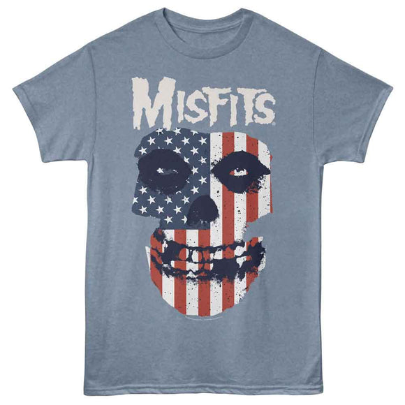 Misfits-Misfits Flag Face-Indigo Heather Adult S/S T-Shirt - Indigo Heather
