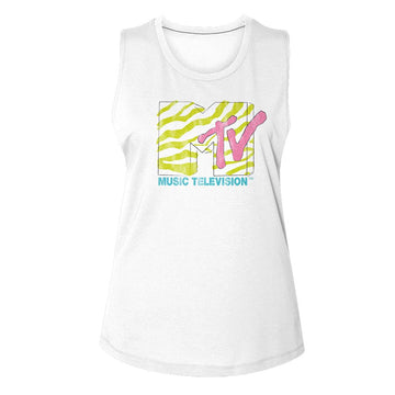 Mtv-Mtv Neon Zebra Logo-White Ladies Muscle Tank S - White