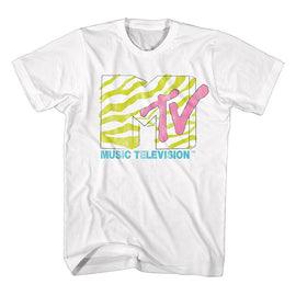 Mtv-Mtv Neon Zebra Logo-White Adult S/S T-Shirt - White