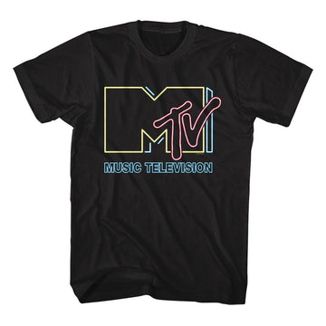 Mtv-Mtv Neon Sign Logo-Black Adult S/S T-Shirt - Black