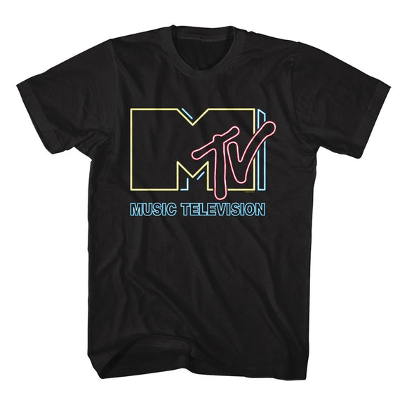 Mtv-Mtv Neon Sign Logo-Black Adult S/S T-Shirt - Black