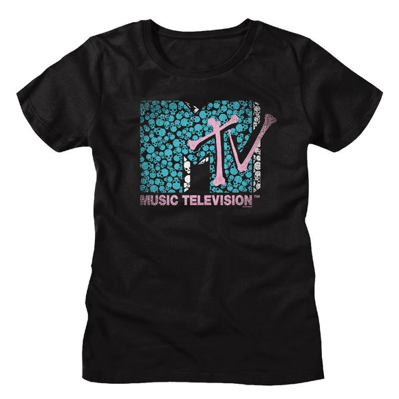 Mtv-Mtv Skull And Bones-Black Ladies S/S T-Shirt - Black
