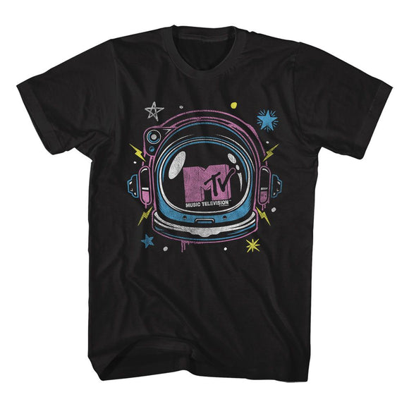 Mtv-Mtv Space Helmet-Black Adult S/S T-Shirt - Black