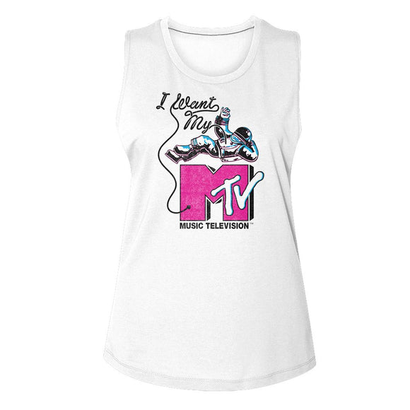 Mtv-Mtv I Want My Astronaut-White Ladies Muscle Tank S - White