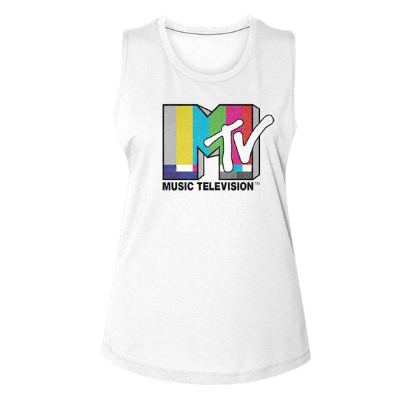 Mtv-Mtv Test Card Logo-White Ladies Muscle Tank S - White