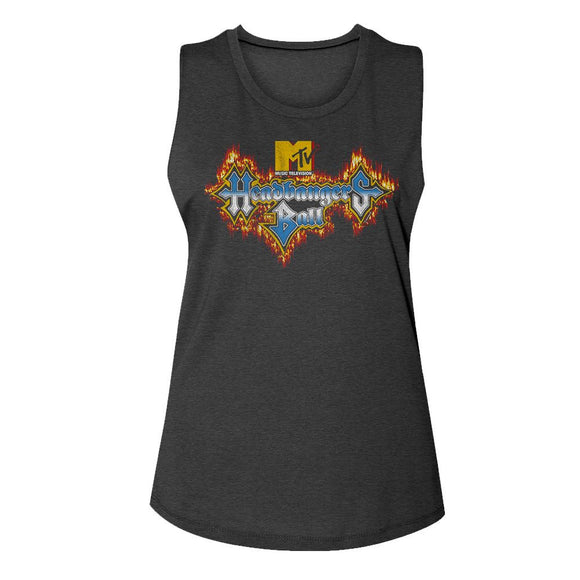 Mtv-Mtv Headbangers Fire Logo-Charcoal Ladies Na Muscle Tank-S - Charcoal