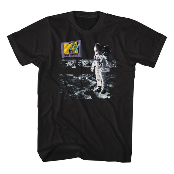 Mtv-Mtv Flag On Moon-Black Adult S/S T-Shirt - Black
