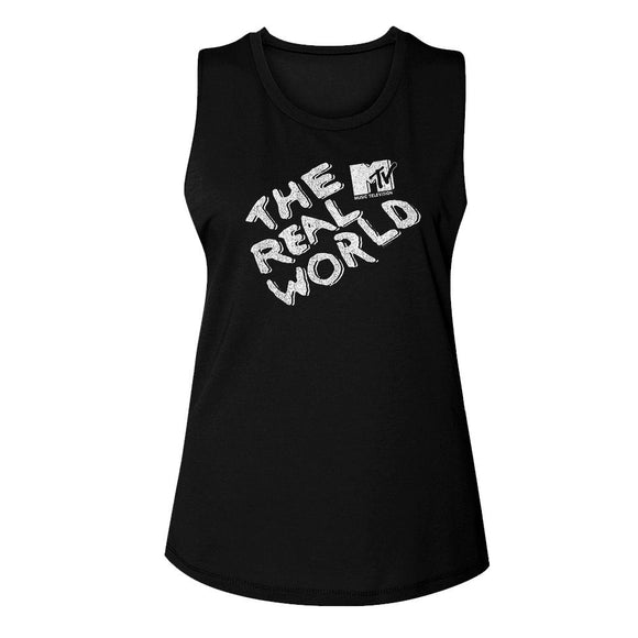 Mtv-Mtv The Real World Logo-Black Ladies Muscle Tank-S - Black