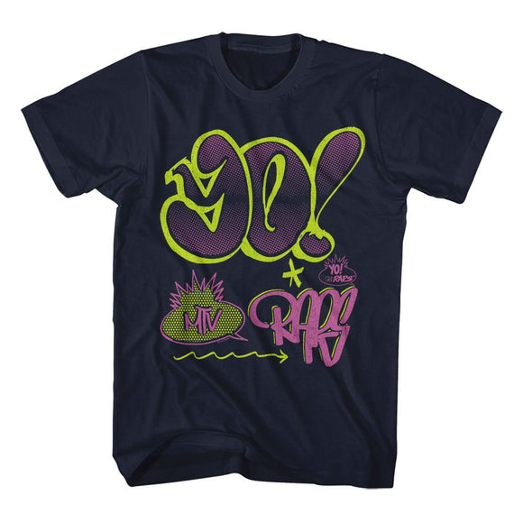 Mtv-Mtv Yo Graphiti-Navy Adult S/S T-Shirt - Navy