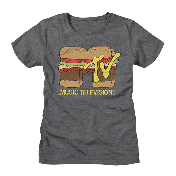 Mtv-Mtv Burger-Deep Heather Ladies S/S T-Shirt - Deep Heather