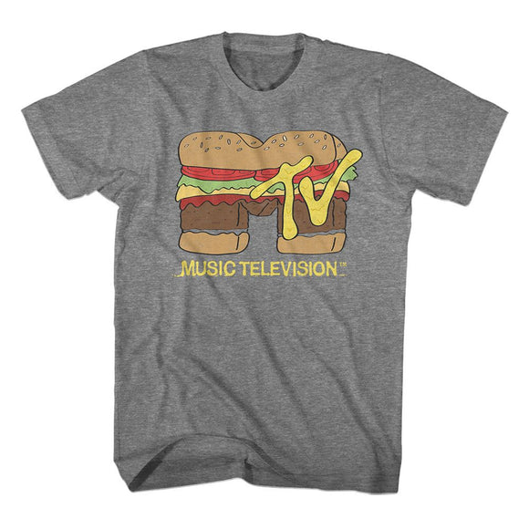 Mtv-Mtv Burger-Graphite Heather Adult S/S T-Shirt - Graphite Heather