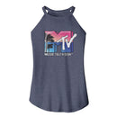 Mtv-Mtv Beach Logo-Navy Frost Ladies Sleeveless Rocker Tank-S - Navy Frost