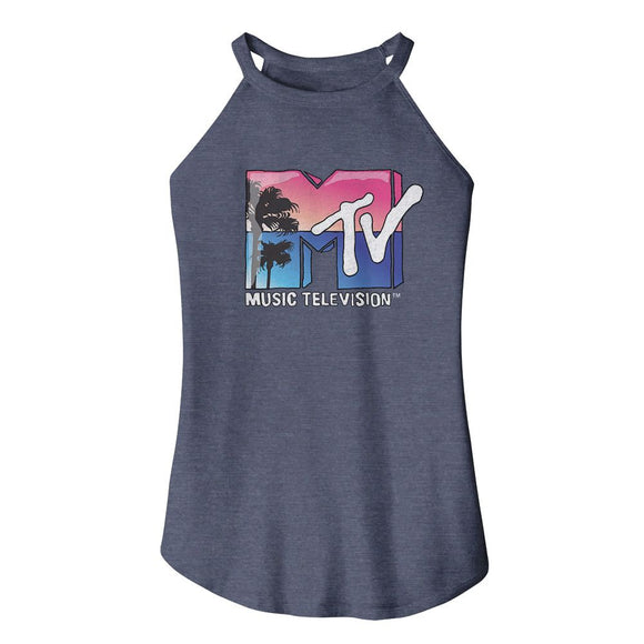 Mtv-Mtv Beach Logo-Navy Frost Ladies Sleeveless Rocker Tank-S - Navy Frost