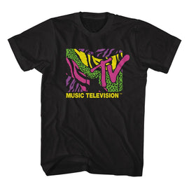 Mtv-Mtv Leopard And Zebra Print Logo-Black Adult S/S T-Shirt - Black