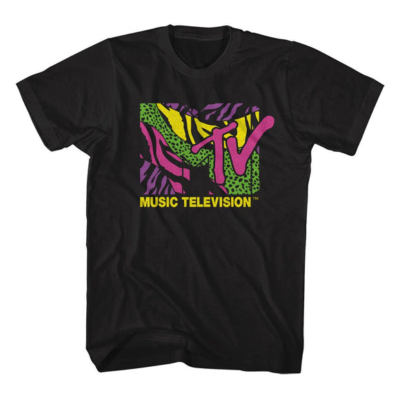 Mtv-Mtv Leopard And Zebra Print Logo-Black Adult S/S T-Shirt - Black