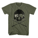 Mtv-Mtv Skulls And Sticks-Military Green Adult S/S T-Shirt - Military Green