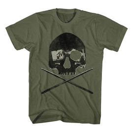 Mtv-Mtv Skulls And Sticks-Military Green Adult S/S T-Shirt - Military Green