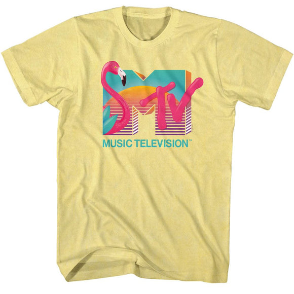 Mtv-Mtv Flamingo-Yellow Heather Adult S/S T-Shirt - Yellow Heather