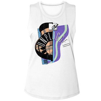 Mtv-Mtv Guitar Hat Piano-White Ladies Muscle Tank S - White