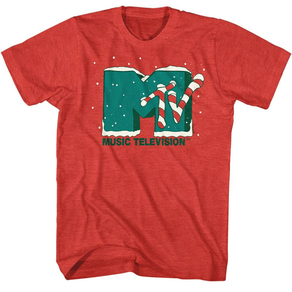 Mtv-Mtv Christmas-Red Heather Adult S/S T-Shirt - Red Heather
