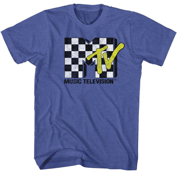 Mtv-Mtv Checkered-Royal Heather Adult S/S T-Shirt - Royal Heather