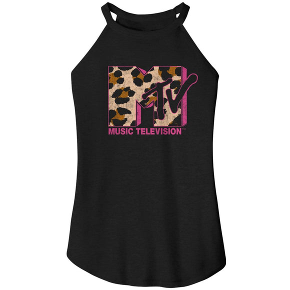Mtv-Mtv Leopard-Black Ladies Sleeveless Rocker Tank-S - Black