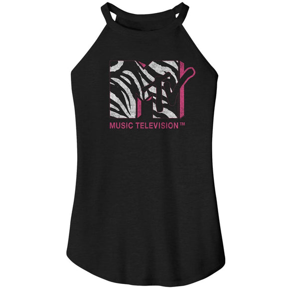 Mtv-Mtv Zebra-Black Ladies Sleeveless Rocker Tank-S - Black