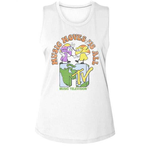 Mtv-Mtv Music Moves Us All-White Ladies Muscle Tank S - White