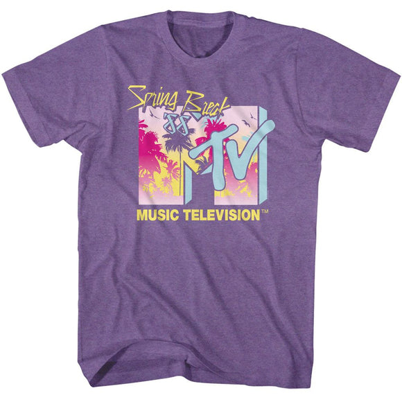 Mtv-Mtv Spring Break 88 Palm Trees-Purple Heather Adult S/S T-Shirt - Purple Heather