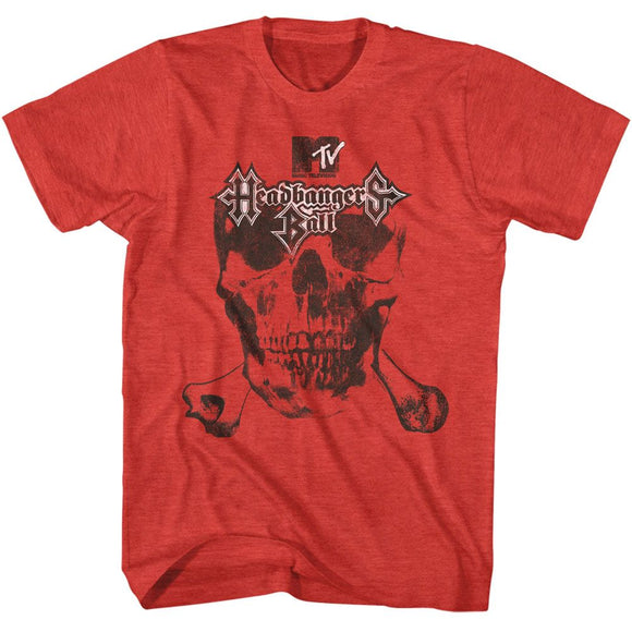 Mtv-Mtv Hbb Logo Skull And Bones-Red Heather Adult S/S T-Shirt - Red Heather