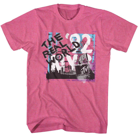 Mtv-Mtv Real World 92-Retro Pink Heather Adult S/S T-Shirt - Retro Pink Heather