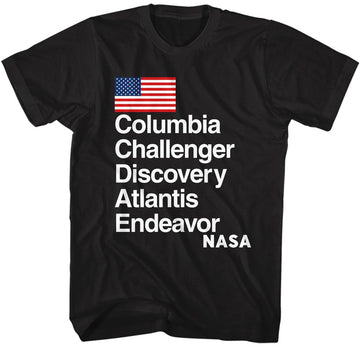 Nasa-Nasa Shuttle Names-Black Adult S/S T-Shirt - Black