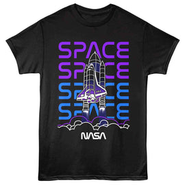 Nasa-Nasa Shuttle Line Art-Black Adult S/S T-Shirt - Black