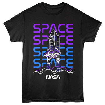 Nasa-Nasa Shuttle Line Art-Black Adult S/S T-Shirt - Black