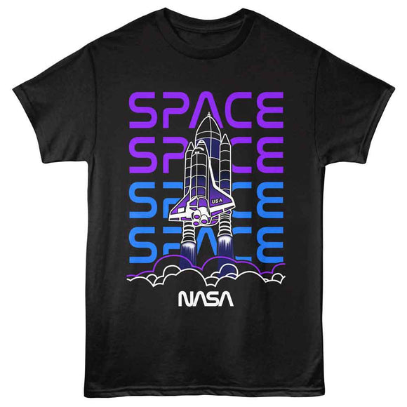 Nasa-Nasa Shuttle Line Art-Black Adult S/S T-Shirt - Black