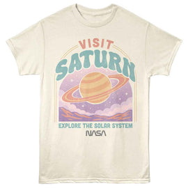 Nasa-Nasa Visit Saturn-Natural Adult S/S T-Shirt - Natural
