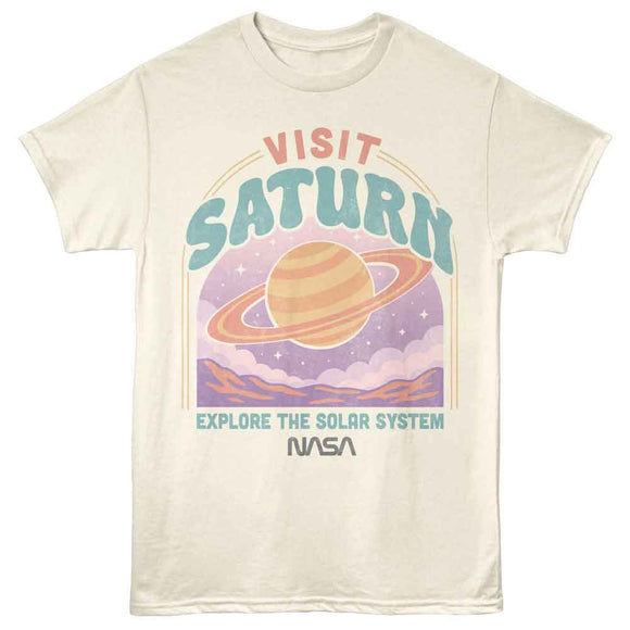 Nasa-Nasa Visit Saturn-Natural Adult S/S T-Shirt - Natural