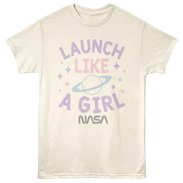 Nasa-Nasa Launch Like A Girl-Natural Adult S/S T-Shirt - Natural