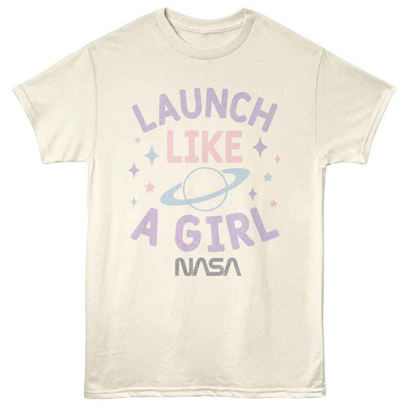 Nasa-Nasa Launch Like A Girl-Natural Adult S/S T-Shirt - Natural