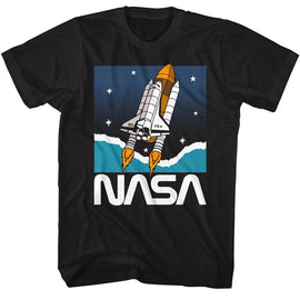 Nasa-Nasa Shuttle In Space-Black Adult S/S T-Shirt - Black
