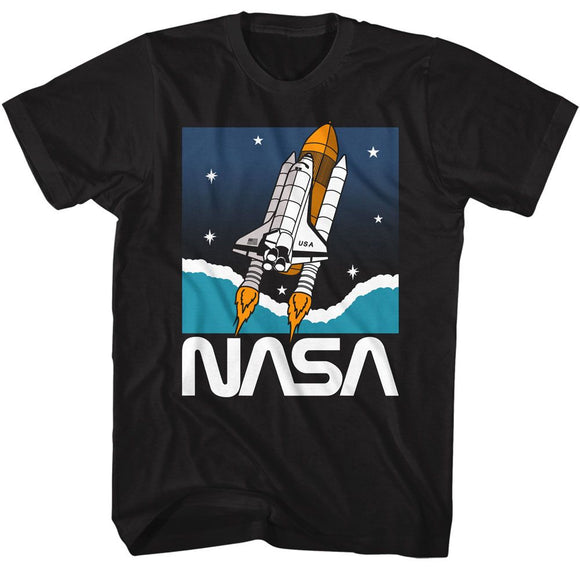Nasa-Nasa Shuttle In Space-Black Adult S/S T-Shirt - Black